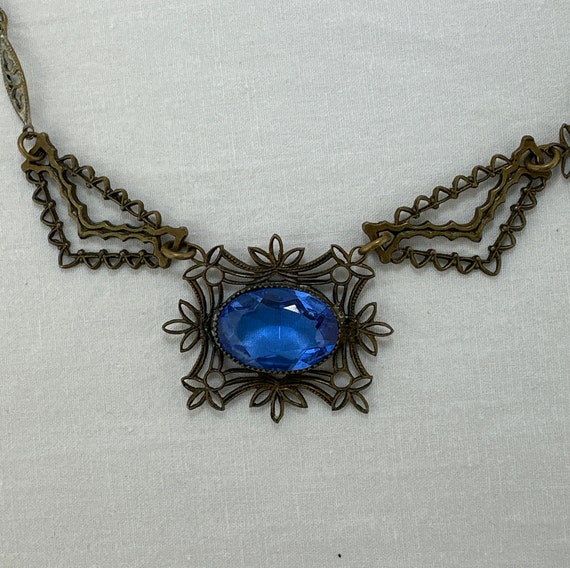 Art Deco Cobalt Blue Czech Glass Necklace - image 6