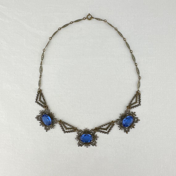 Art Deco Cobalt Blue Czech Glass Necklace - image 2