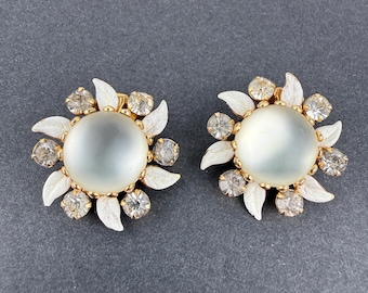 Orecchini vintage Weiss Moonglow e foglia smaltata