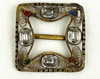 Vintage Art Deco Rhinestone Buckle on Black Cloth Belt - Etsy