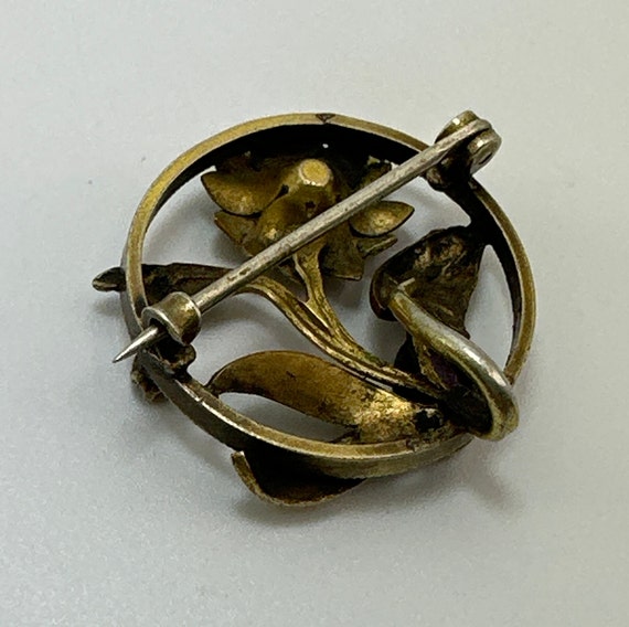 Miniature Art Nouveau Watch Pin with Hand Cut Rhi… - image 5