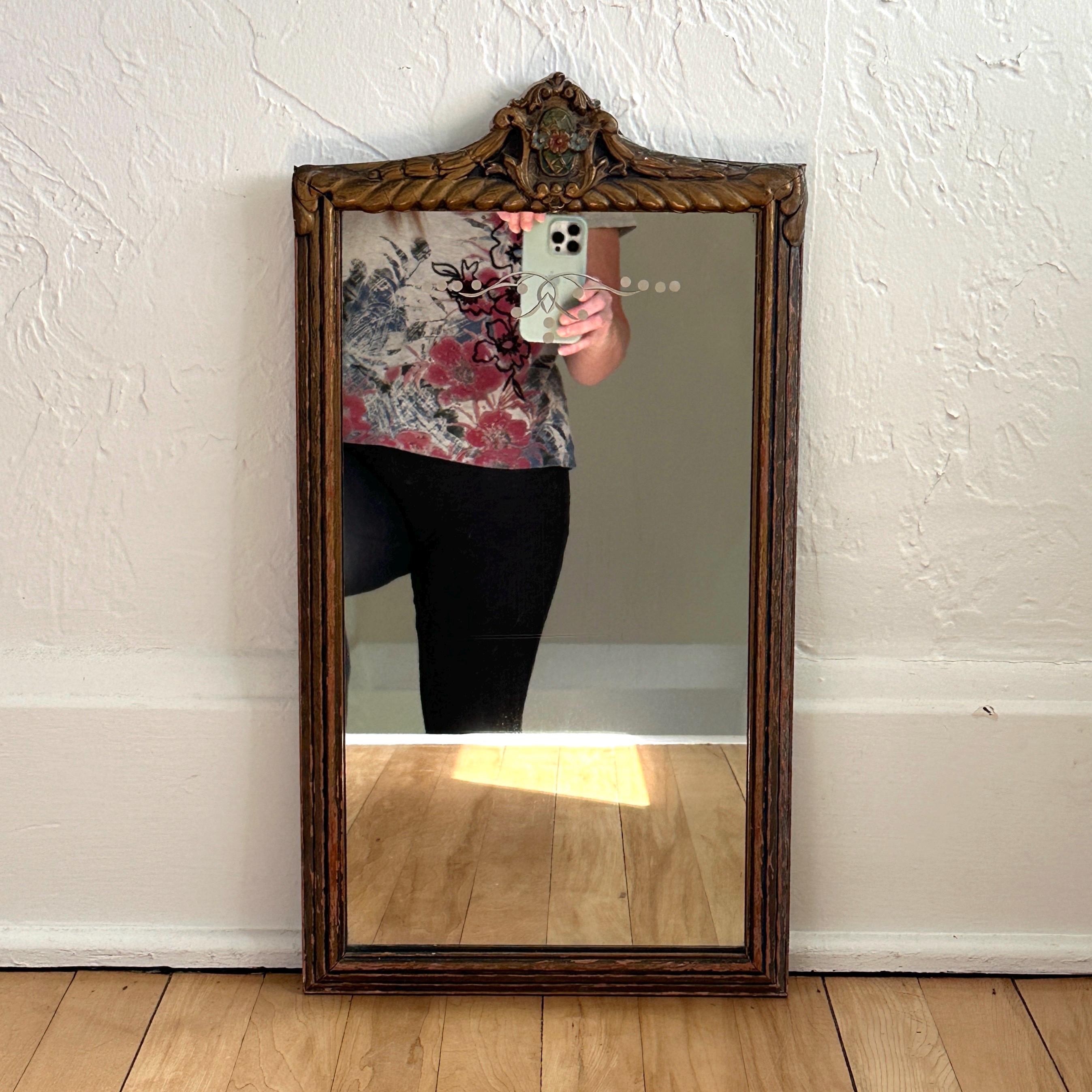 Antique Wood Framed Etched Mirror