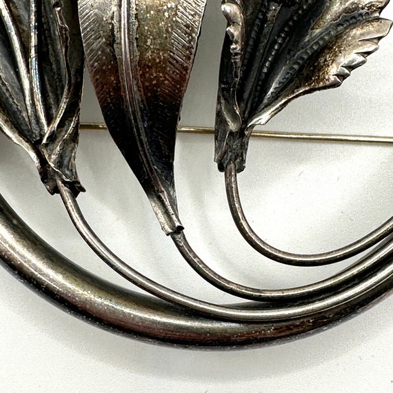 Large Vintage Sterling Silver Circle Brooch with … - image 5