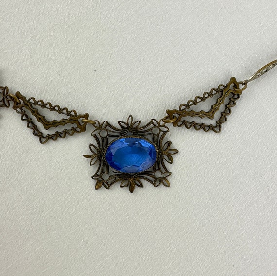 Art Deco Cobalt Blue Czech Glass Necklace - image 4
