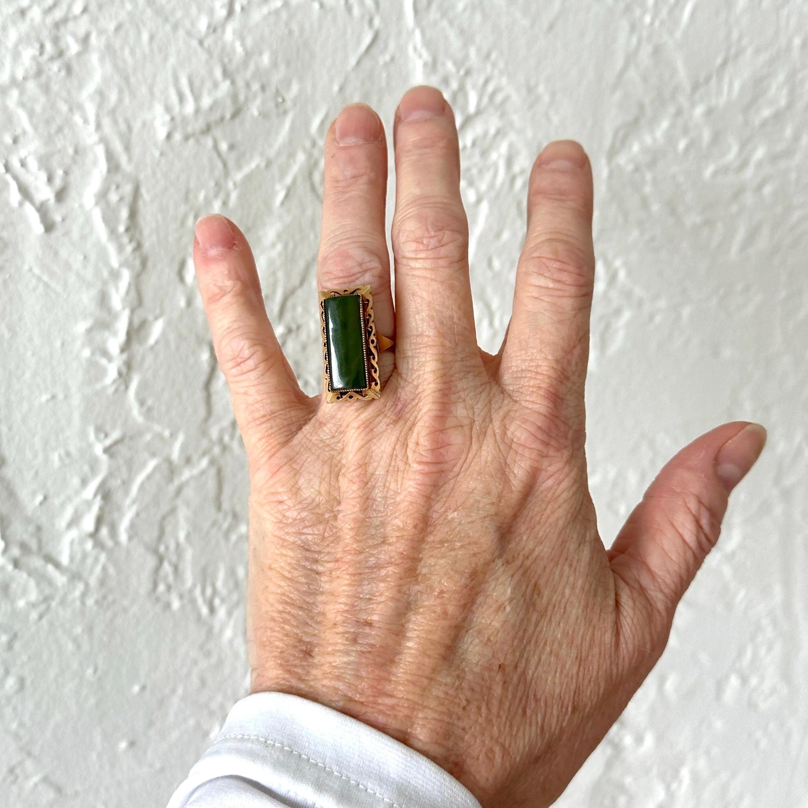 Vintage 14k Gold & Nephrite Jade Ring Size 5.25 - Etsy