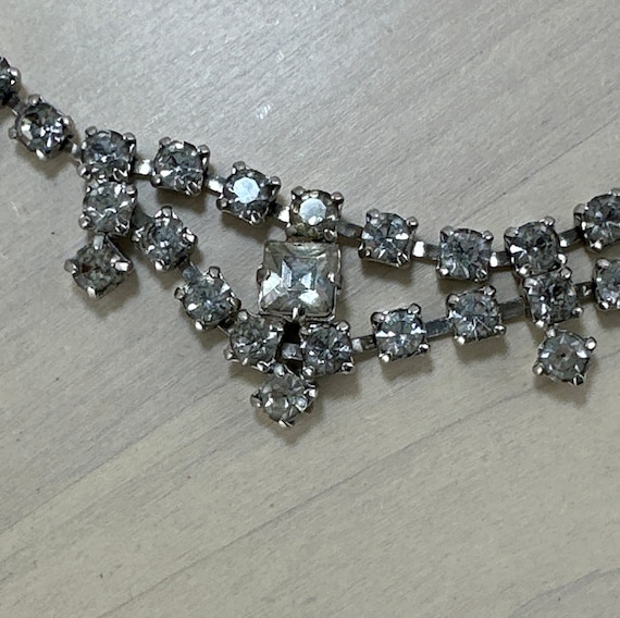 Vintage Clear Rhinestone Choker Necklace with 3 F… - image 4