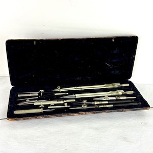 Antique Compass Set in Leather Case
