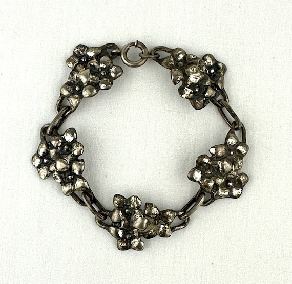 Vintage Sterling Silver Flower Link Bracelet - image 1