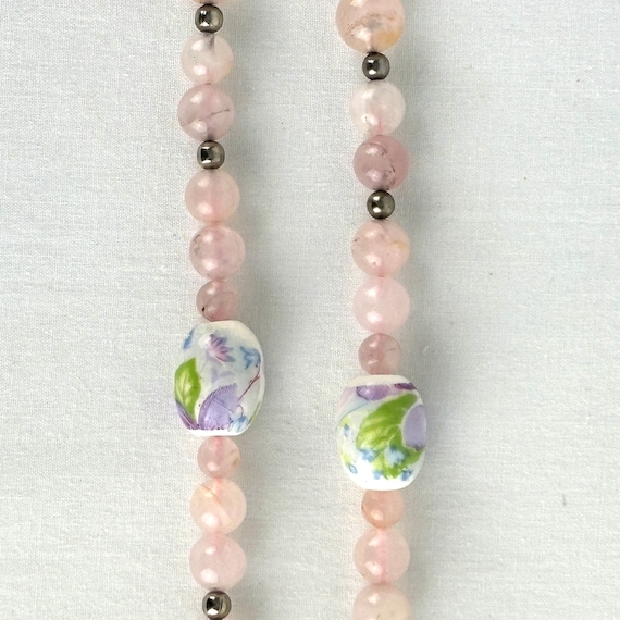 Vintage Chinese Export Rose Quartz Beaded Necklace - image 4