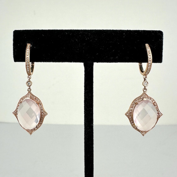 14k Rose Gold Diamond & Rose Quartz Earrings