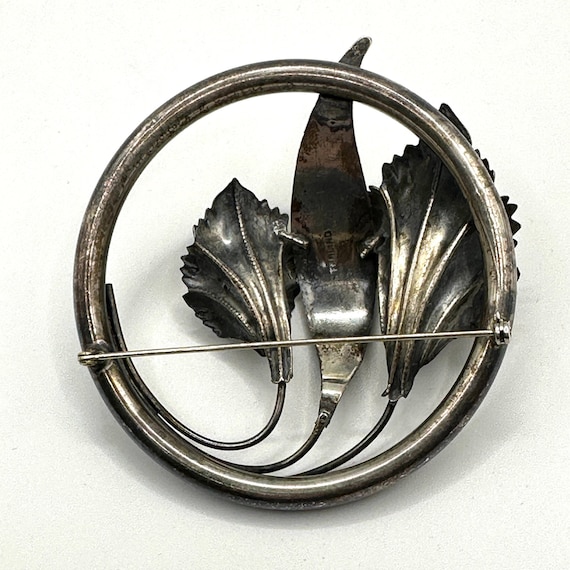 Large Vintage Sterling Silver Circle Brooch with … - image 6