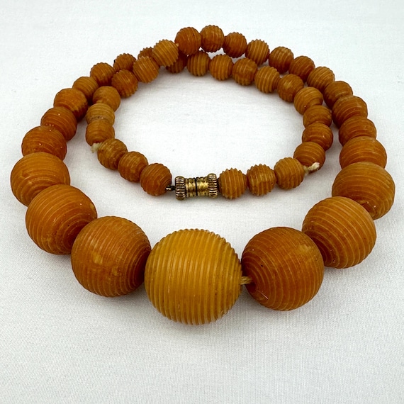 Vintage Butterscotch Celluloid Ribbed Bead Necklace