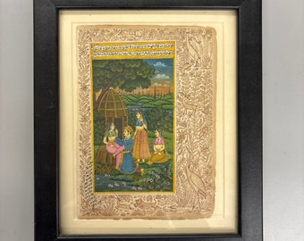 Vintage Mughal Miniature Painting of Man Courting a Woman