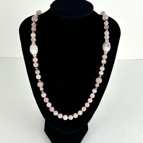 Vintage Chinese Export Rose Quartz Beaded Necklace - image 7