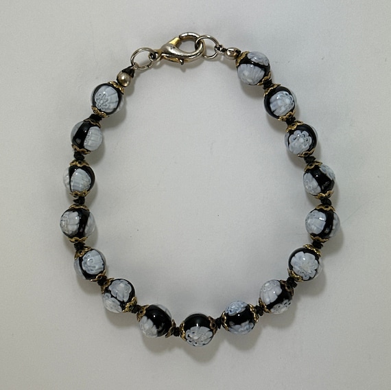 Venetian Millefiori Glass Bead Hand Knotted Brace… - image 1