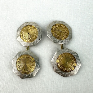 Art Deco Solid 14k Gold & Platinum Cuff Links