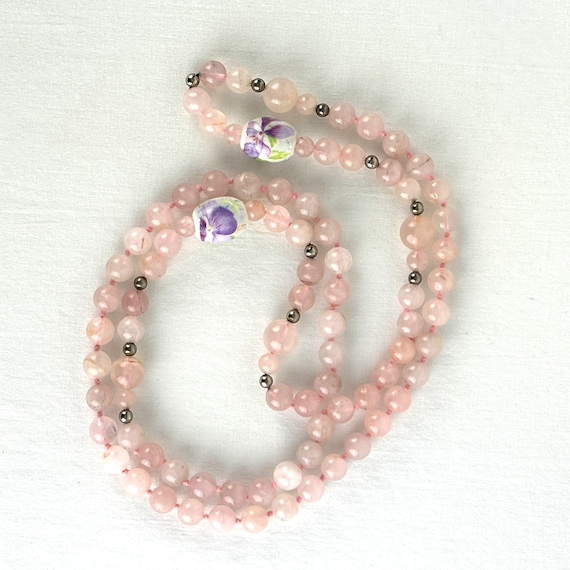 Vintage Chinese Export Rose Quartz Beaded Necklace - image 1