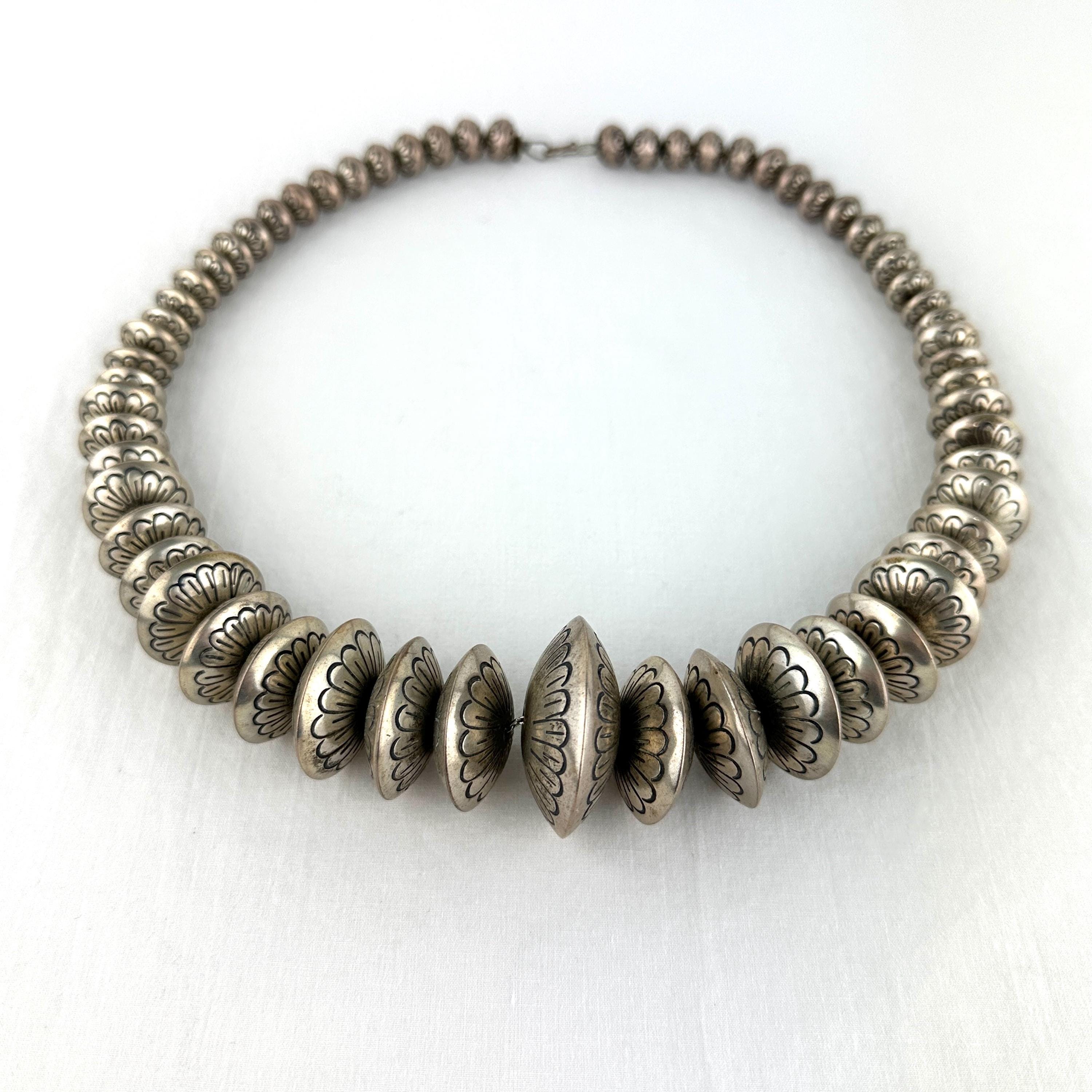 Vintage Navajo Silver Graduated Disc Necklace