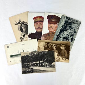 7 cartões postais ilustrados da Primeira Guerra Mundial em campos de prisioneiros de guerra alemães