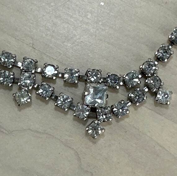 Vintage Clear Rhinestone Choker Necklace with 3 F… - image 5