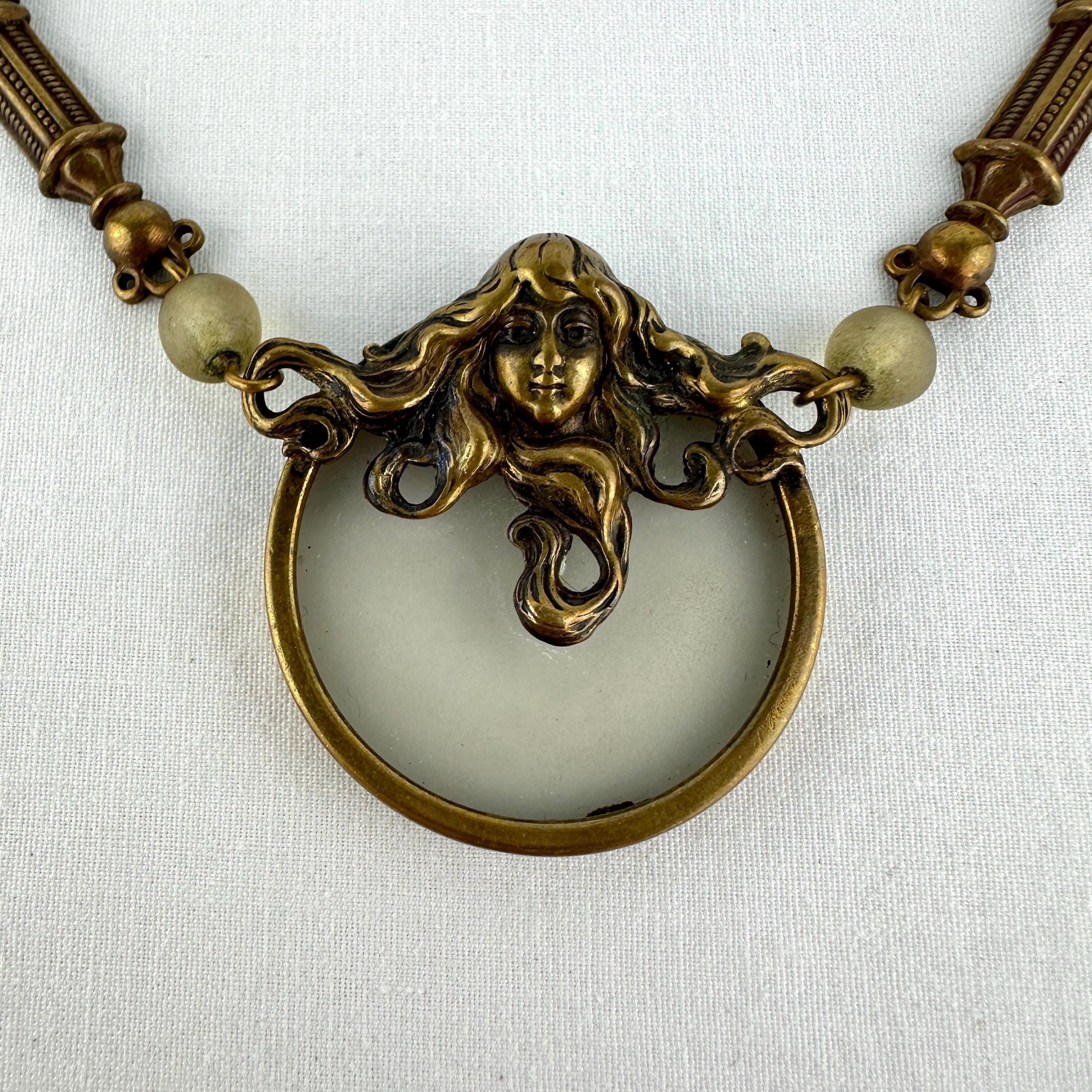 ハンドメイド ジュエリー Pididdly Links NY ペンダント Pididdly Links Art Nouveau Revival Czech Brass Green Enamel Glass