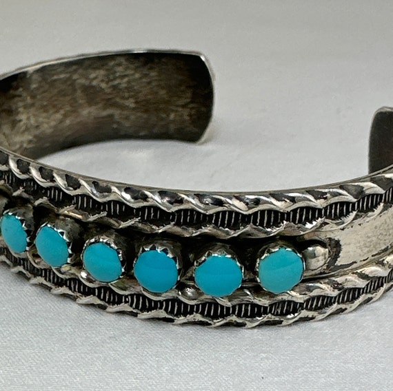 Vintage Zuni Petit Point Turquoise and Sterling C… - image 3