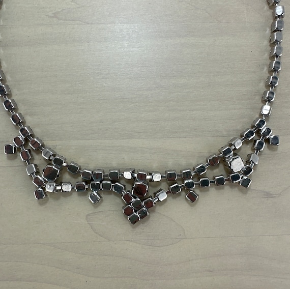 Vintage Clear Rhinestone Choker Necklace with 3 F… - image 9