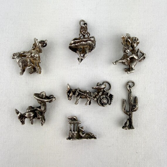 7 Midcentury Mexican Silver Figural Charms
