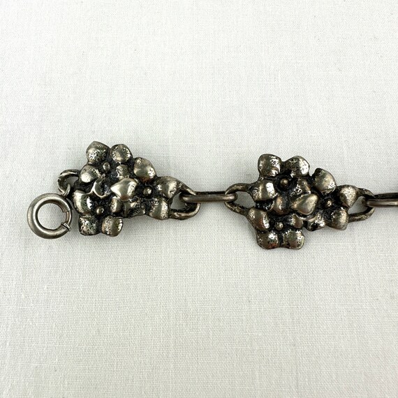 Vintage Sterling Silver Flower Link Bracelet - image 2