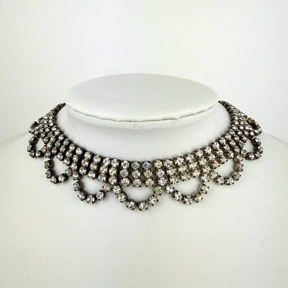 Midcentury Rhinestone Swag Choker Necklace