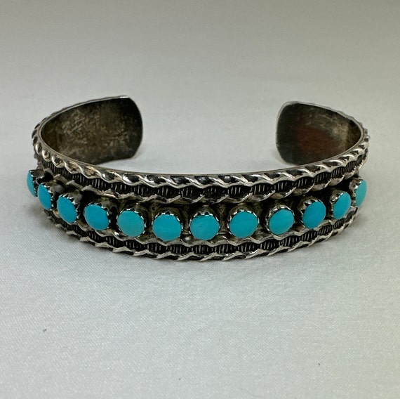 Vintage Zuni Petit Point Turquoise and Sterling C… - image 1