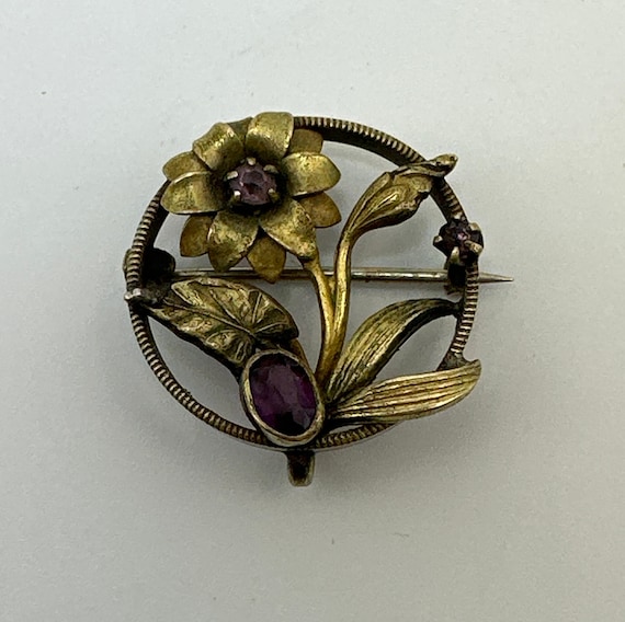 Miniature Art Nouveau Watch Pin with Hand Cut Rhi… - image 1