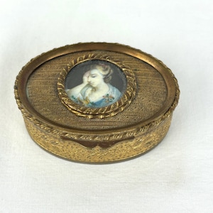 Victorian Bronze Trinket Box with Hand Painted Portrait