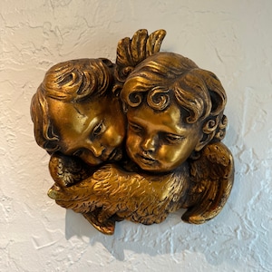 Vintage Plaster Cast Baroque Cherub Wall Hanging