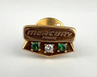 Vintage Mercury Marine Service Award Tie Tack - Emeralds & Diamond