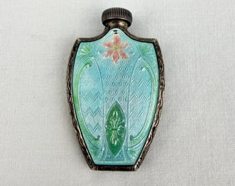Antique Art Nouveau Sterling Guilloche Enamel Miniature Perfume Bottle