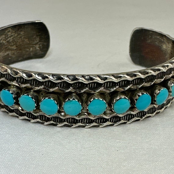 Vintage Zuni Petit Point Turquoise and Sterling C… - image 4