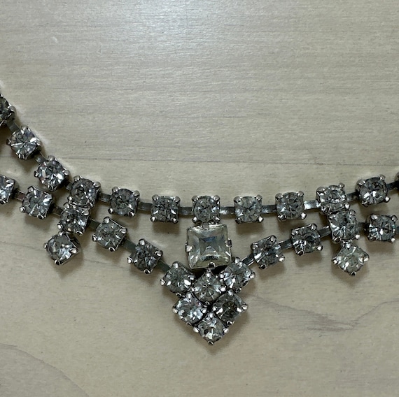 Vintage Clear Rhinestone Choker Necklace with 3 F… - image 3