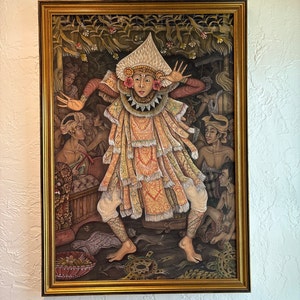 Original acrylic Vintage Painting of Balinese Dancer by Wayan Lantur