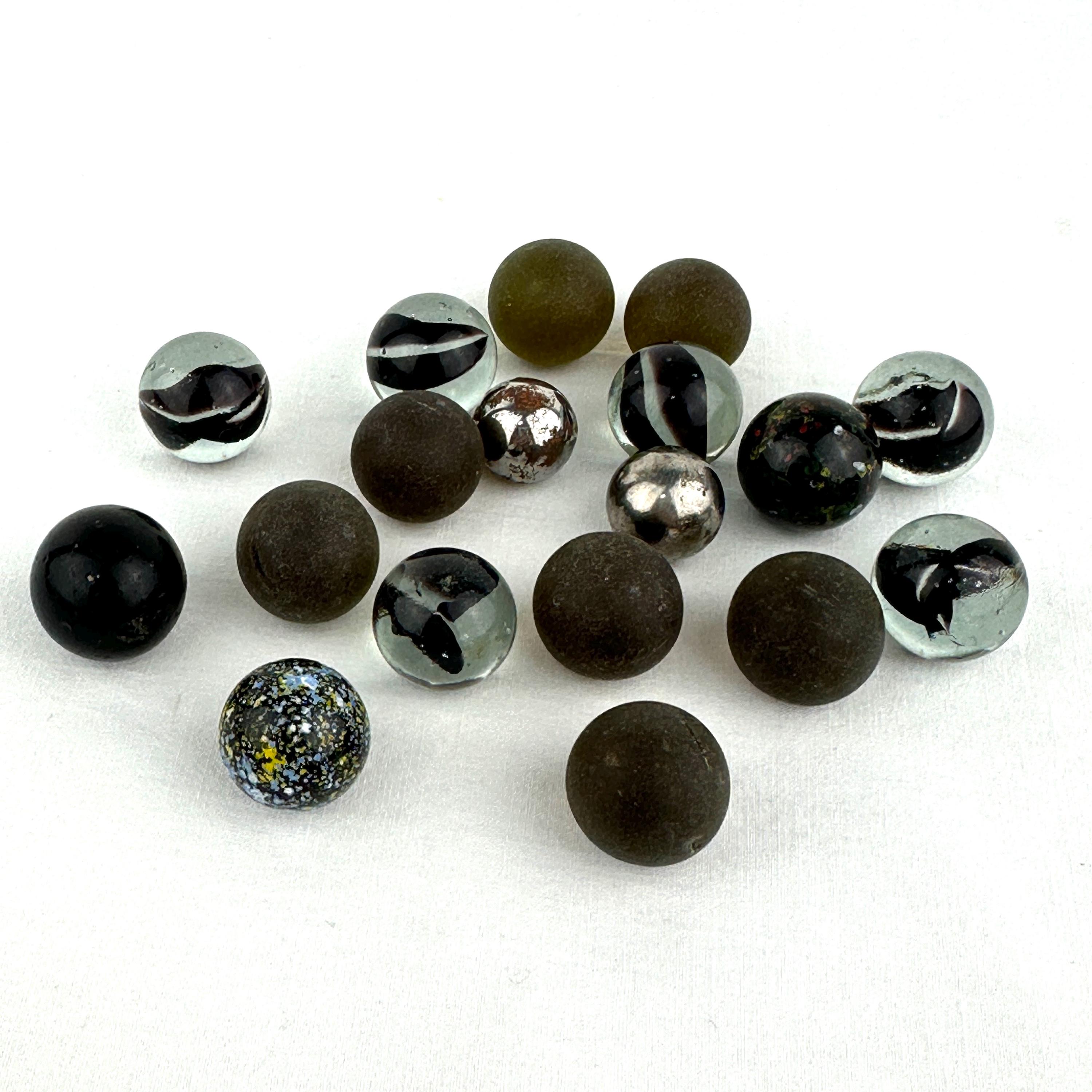 Assorted Vintage Black Marbles - Speckles, Cat’s Eye, Sea Glass Style, Steelies