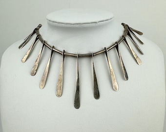 Early Mexican Silver Modernist Bib Necklace