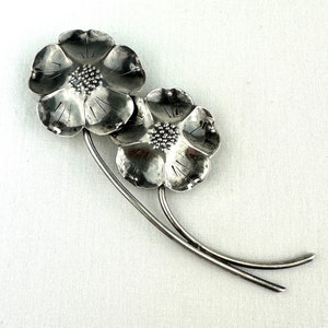 Large Stuart Nye Sterling Double Dogwood Brooch