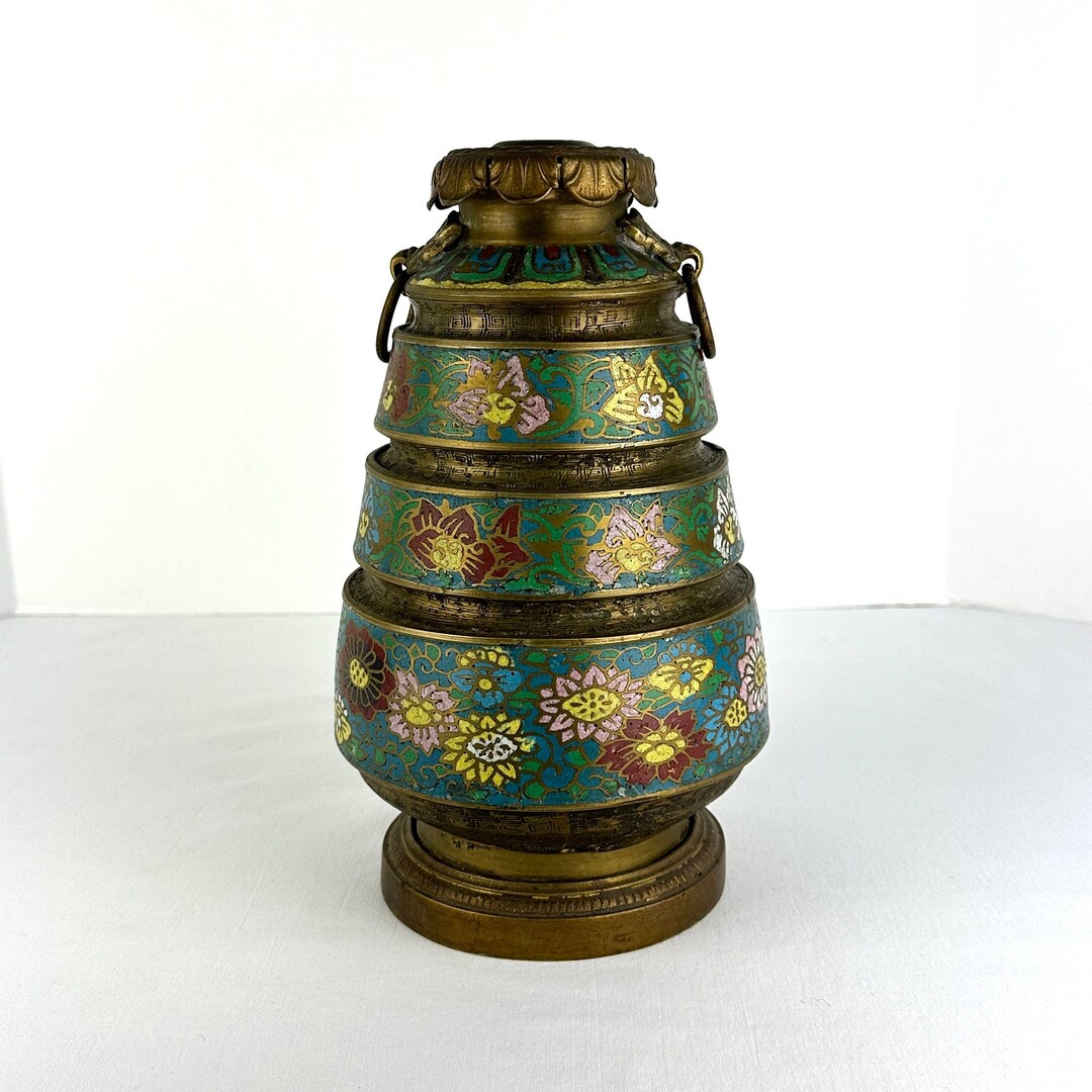 Antique Japanese Brass Champleve Lamp Base - Etsy