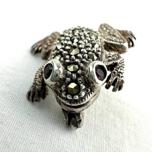 Sterling Silver Frog Pin with Ruby Eyes and Marcasites