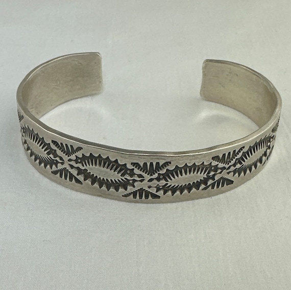 Fred Harvey Era Hand Stamped Silver Cuff Bracelet - image 1