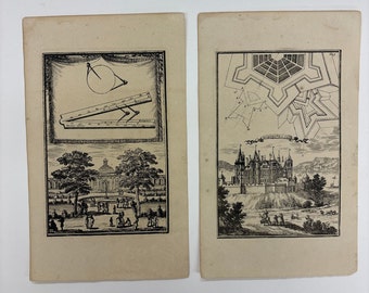 Set of Two Antique Etchings of Military Engineering