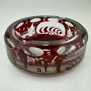 Egermann Ruby Cut to Clear Glass Ashtray