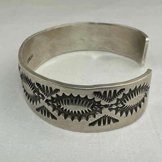 Fred Harvey Era Hand Stamped Silver Cuff Bracelet - image 4