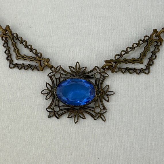 Art Deco Cobalt Blue Czech Glass Necklace - image 5