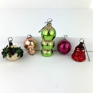 5 Tiny Vintage Feather Tree Ornaments